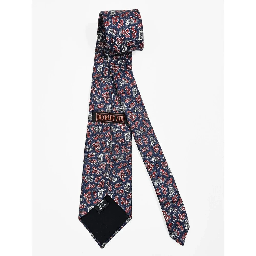 Duxbury Ltd Vintage Red White Blue Paisley XL 63 Inches  Silk Tie 80s 90s Preppy
